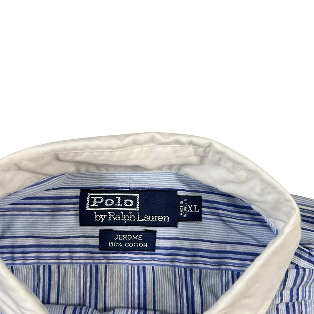Polo Ralph Lauren Jerome XL Contrast Collar Shirt Mens Blue‎ White Striped